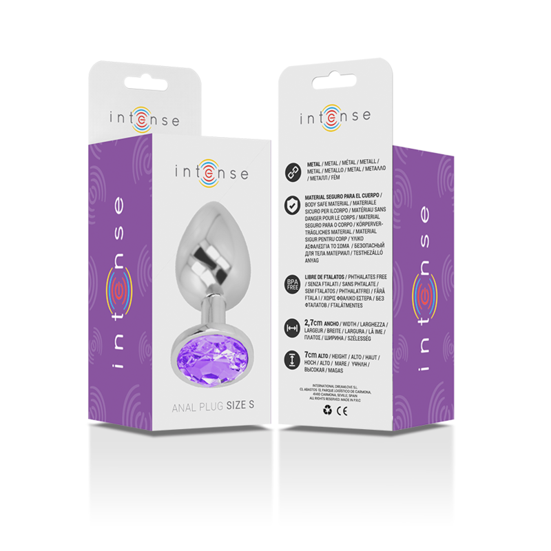 Intense - Plug Anal Metal Aluminio Con Cristal Violeta Talla S