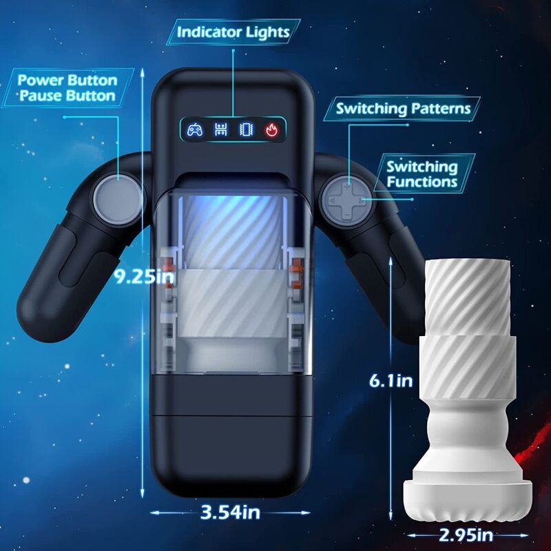Masturbador  Game Cup  Masculino Con Vibración Y Función Calor Con Soporte Para Móviles - Negro