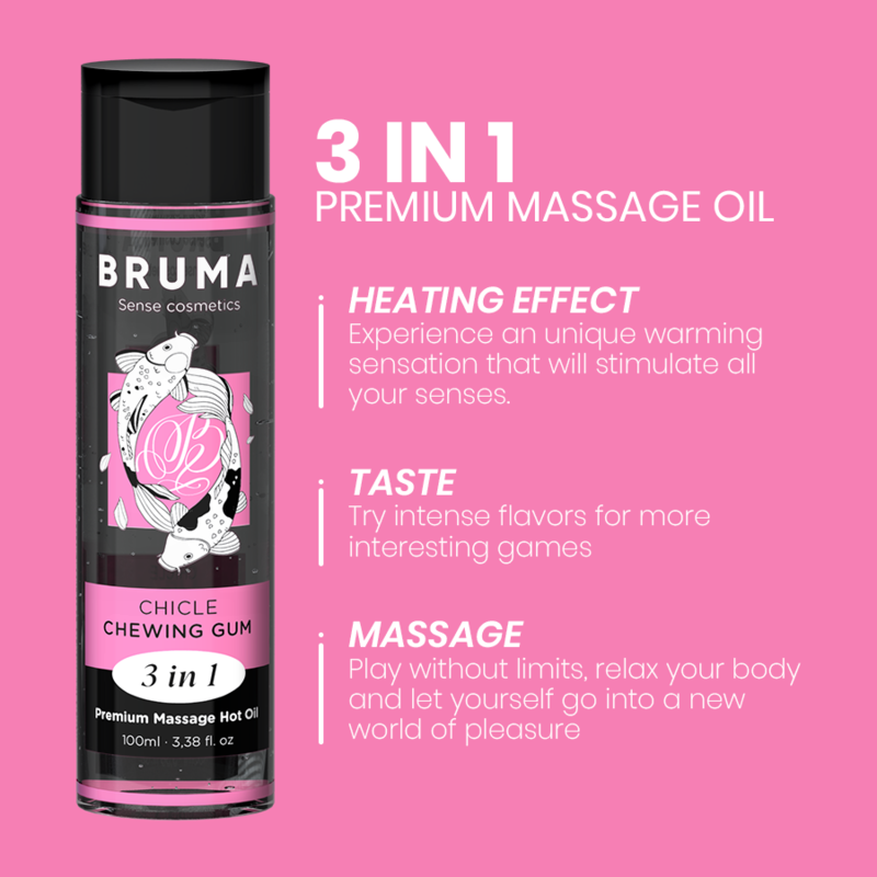 Aceite De Masaje Brum  Premium Efecto Calor Sabor Chicle 3 En 1