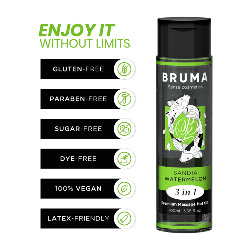 Aceite De Masaje Bruma Premium Efecto Calor Sabor Sandía 3 En 1