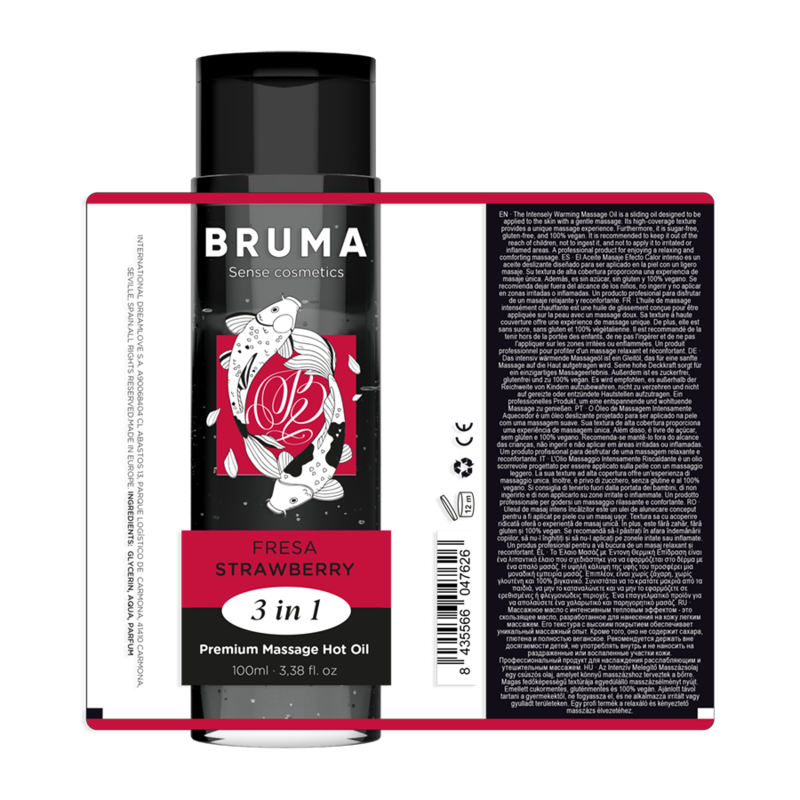 Aceite De Masaje Bruma  Premium Efecto Calor Sabor Fresa 3 En 1