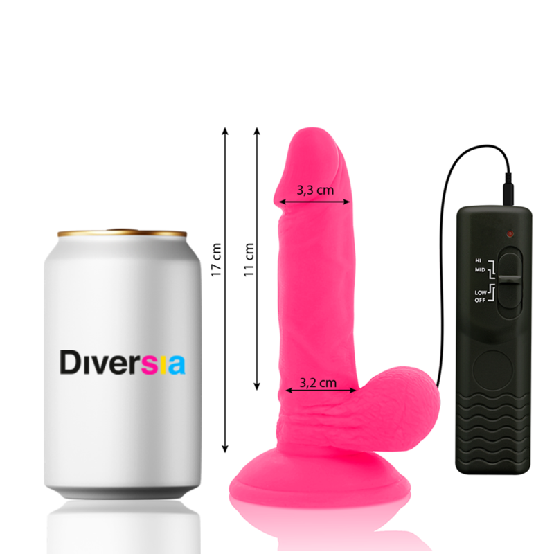 Diversia - Dildo Flexible Con Vibracion Rosa 17 Cm -O- 3.3 Cm