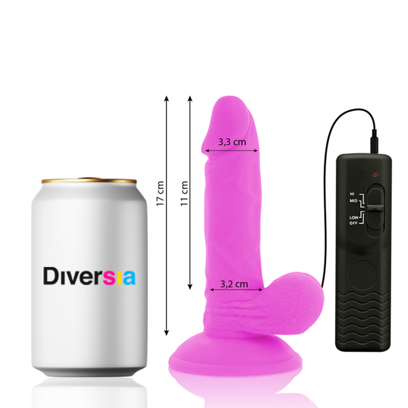 Diversia - Dildo Flexible Con Vibracion Morado 17 Cm -O- 3.3 Cm