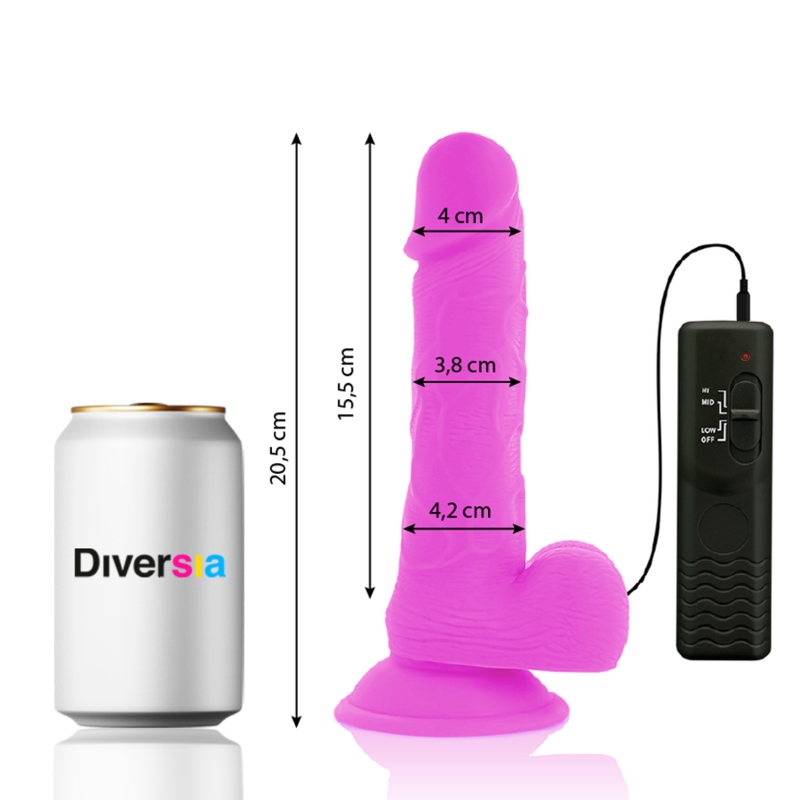Diversia - Dildo Flexible Con Vibracion Lila 20.5 Cm -O- 4.2 Cm