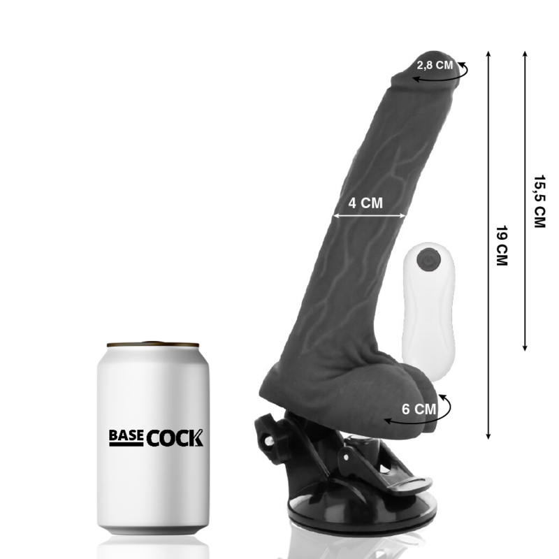 Basecock - Vibrador Realistico Control Remoto Negro 19 Cm -O- 4 Cm