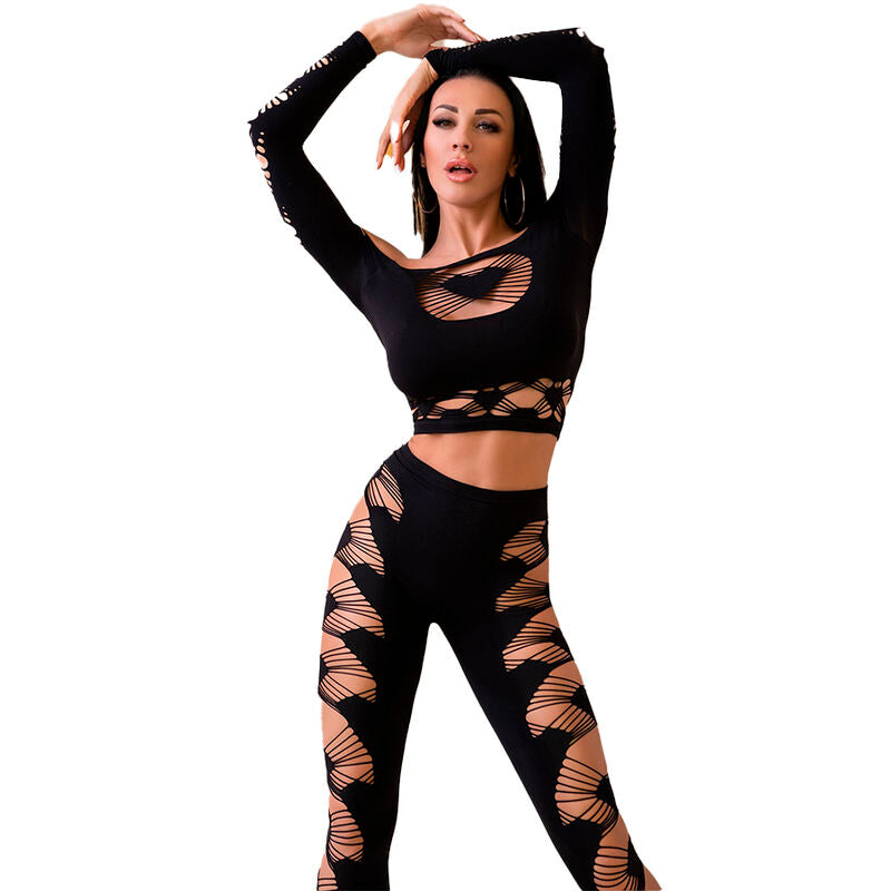 Chilirose - Cr 4436 Top & Leggins Negro S/L