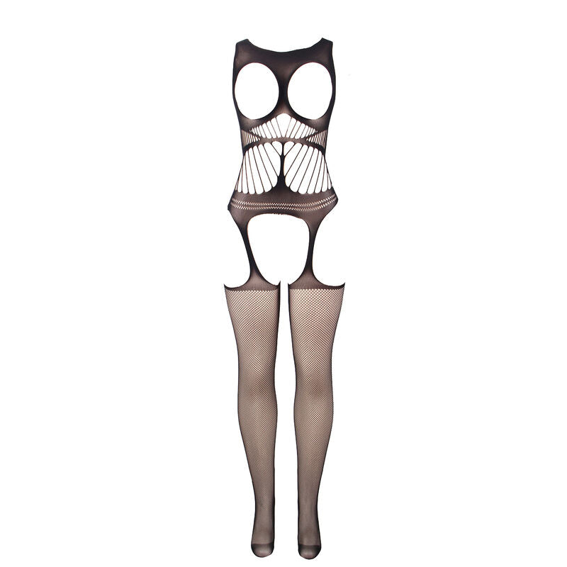 Subblime - 951900 Bodystocking Crotchless De Rejilla Con Copa Y Hombros Abiertos Negro Talla Única