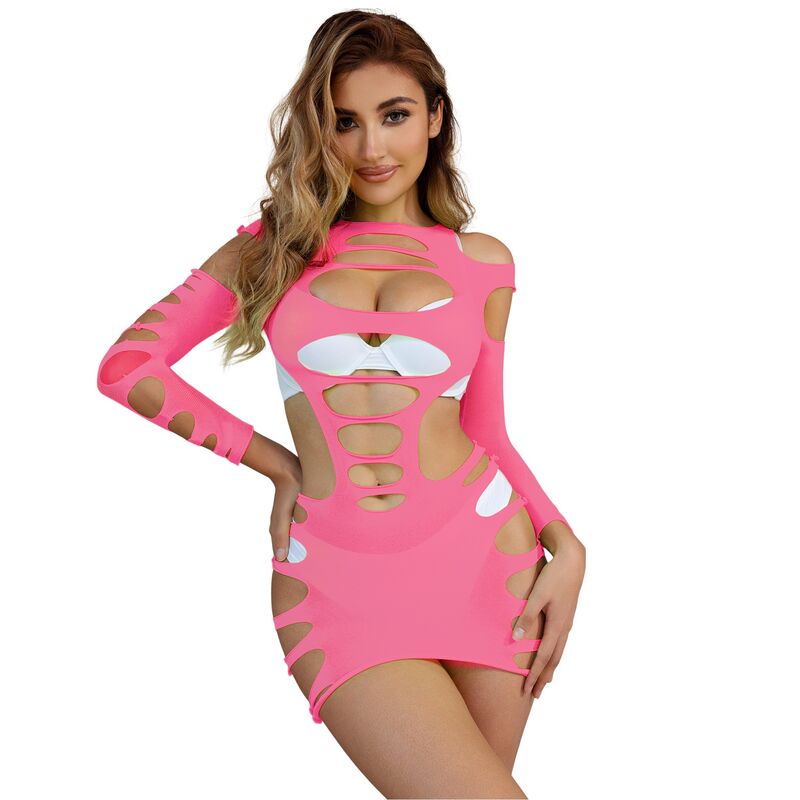 Subblime - 952273 Bodystocking De Rejilla Elstico Manga Larga Rosa Talla Única