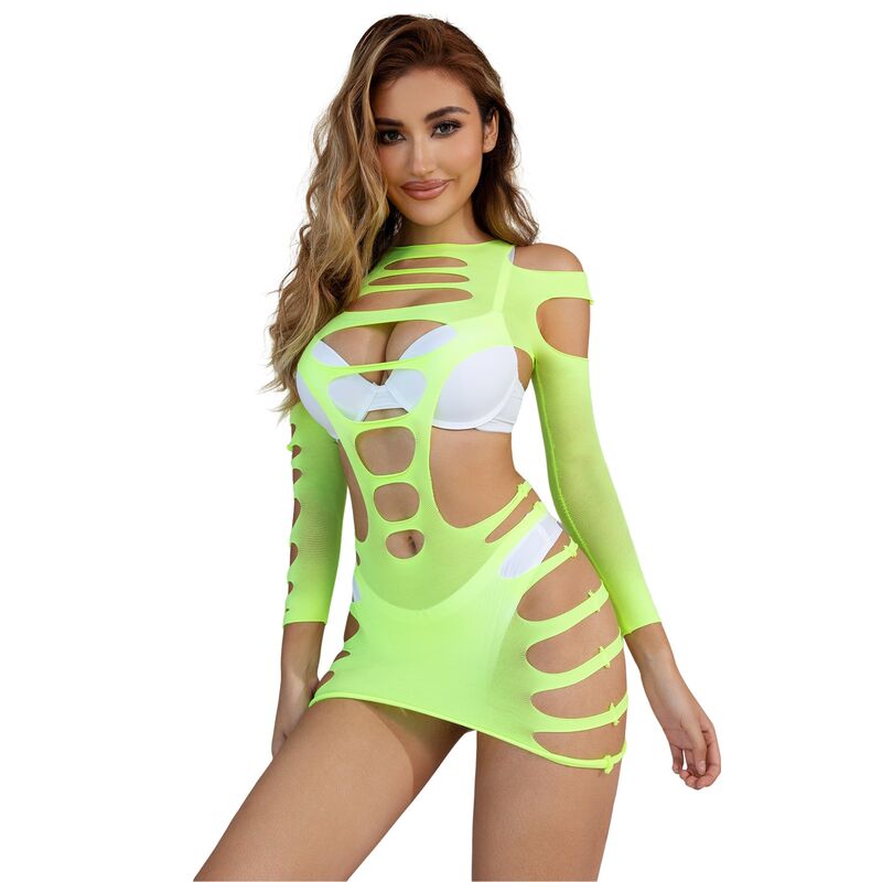 Subblime - 952280 Bodystocking De Rejilla Elstico Manga Larga Verde Talla Única