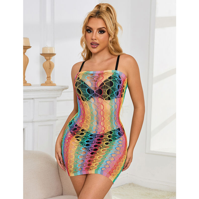 Subblime - 952365 Bodystocking De Rejilla Hombros Descubiertos Arcoiris Talla Única