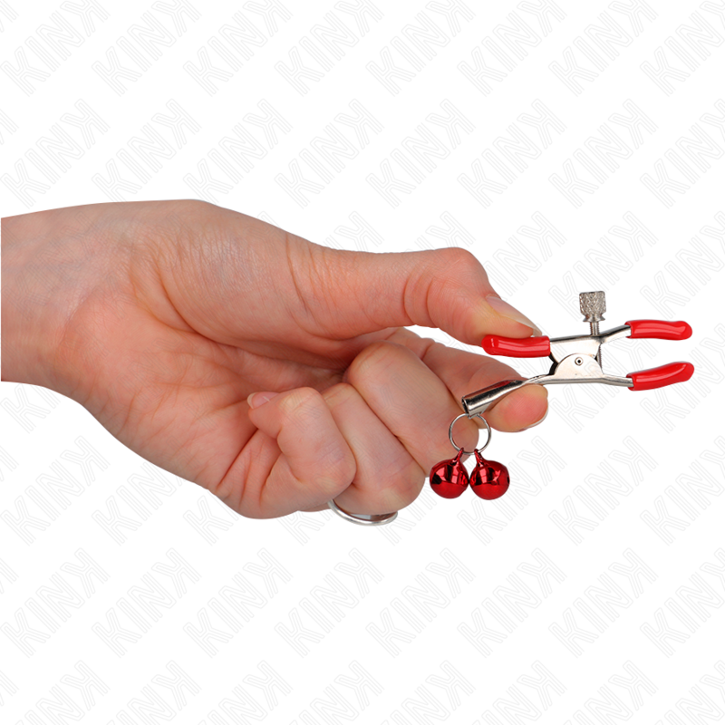 Kink - Pinzas Para Pezones Rojas Con Doble Campanilla Rojo 6 Cm