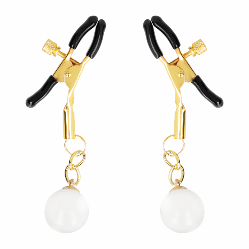 Kink - Pinzas Para Pezones Doradas Con Colgante De Vidrio 6 Cm