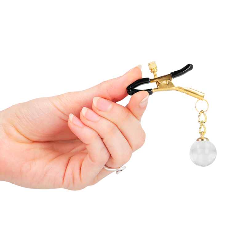 Kink - Pinzas Para Pezones Doradas Con Colgante De Vidrio 6 Cm
