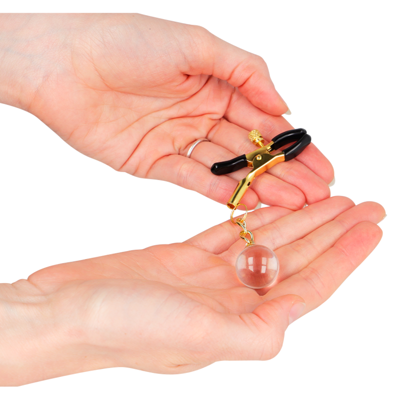 Kink - Pinzas Para Pezones Doradas Con Colgante De Vidrio 6 Cm
