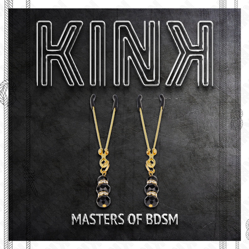 Kink - Pinzas Para Pezones Dorada Fina Con Triple Bola De Vidrio Negro 7 Cm