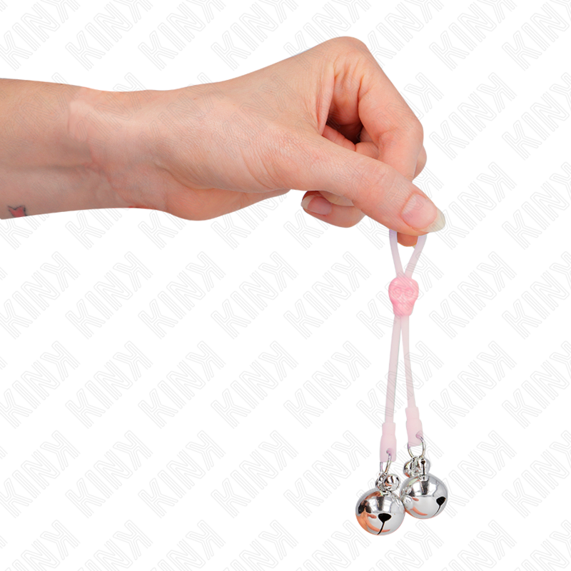Kink - Pinzas Para Pezones Luminosas Forma Calabera Con Cascabel Sonoro Ajustable Rosa / Plateado