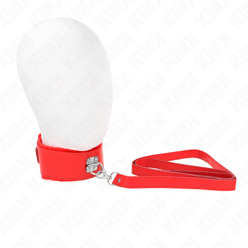 Kink - Collar Con Correa 116 Cm Con Tachuelas Plateadas Modelo 4 Rojo Ajustable 40-48 Cm X 6 Cm