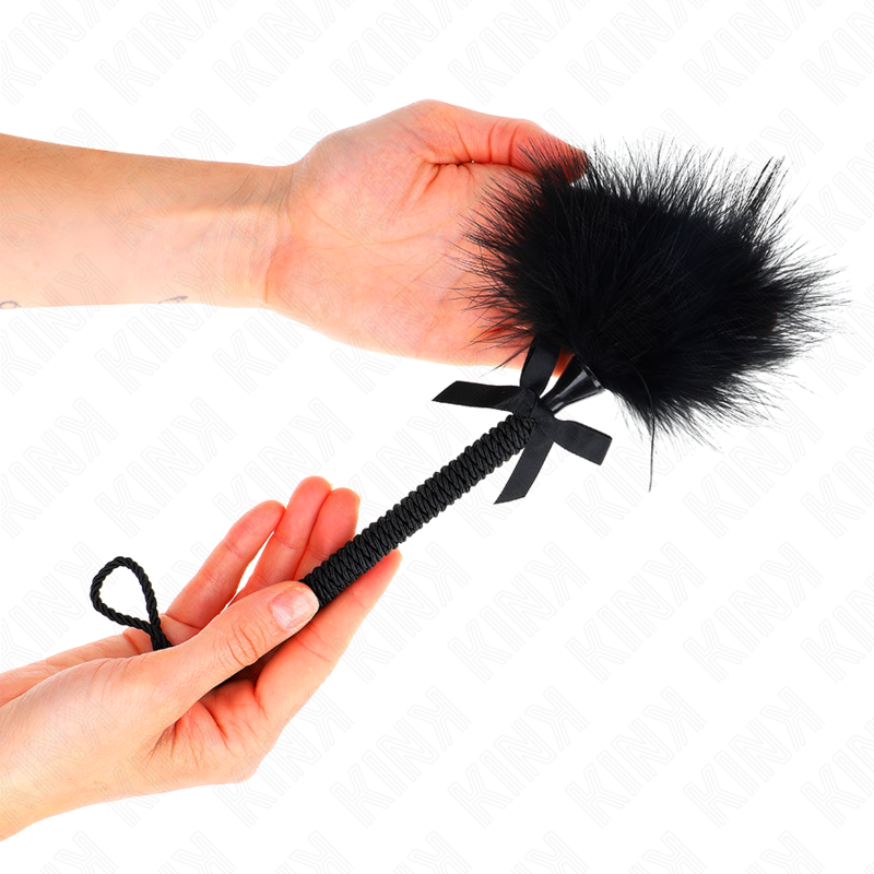 Kink - Masajeador De Cuerda De Nailon Con Plumas Para Cosquillas Y Lazo Negro 25 Cm