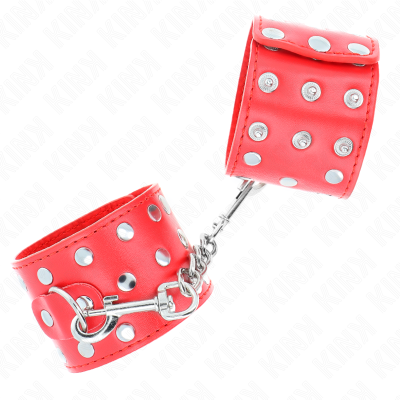 Kink - Muñequeras Con Cierre A Presión Lleno De Tachuelas Ajustable Rojo 19-24 Cm X 5.5 Cm