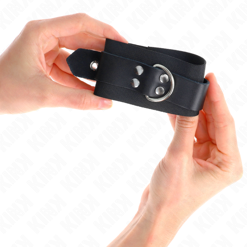 Kink - Muñequeras De Nylon Negro Con Correa Cuero Negro Ajustable 19-29 Cm X 5.1 Cm