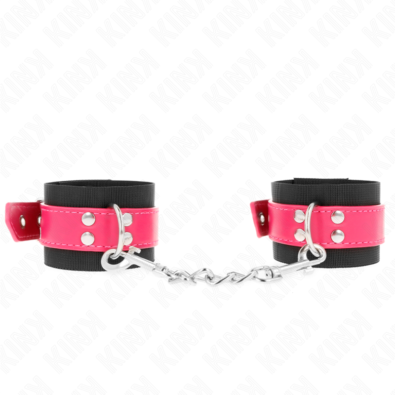 Kink - Muñequeras De Nylon Negro Con Correa Polipiel Fuscia Ajustable 19-29 Cm X 5.1 Cm