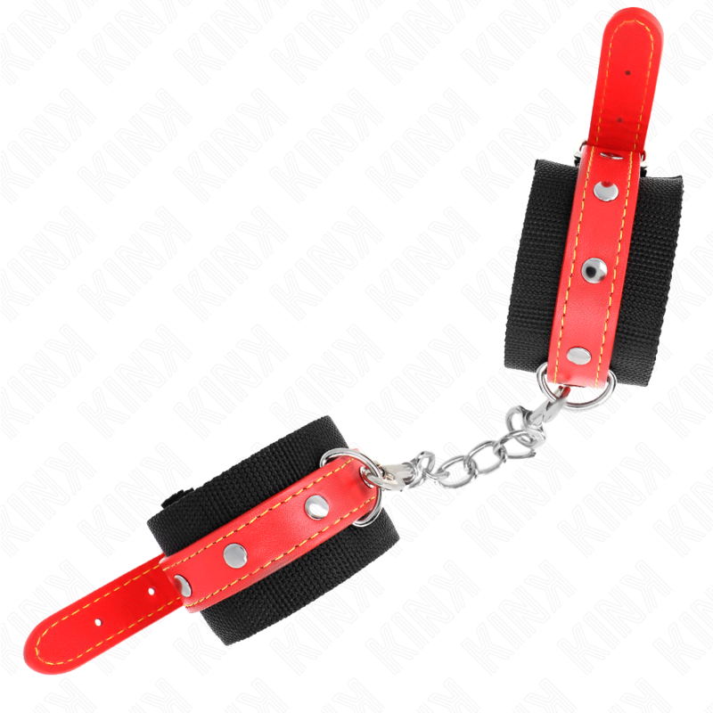 Kink - Muñequeras De Nylon Negro Con Correa Polipiel Rojo Ajustable 19-24 Cm X 5.5 Cm
