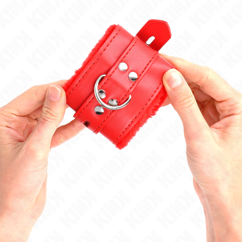 Kink - Muñequeras Forradas Con Agujeros Cuadrados Rojo Y Correa Rojo Ajustable 17-29 Cm X 6 Cm