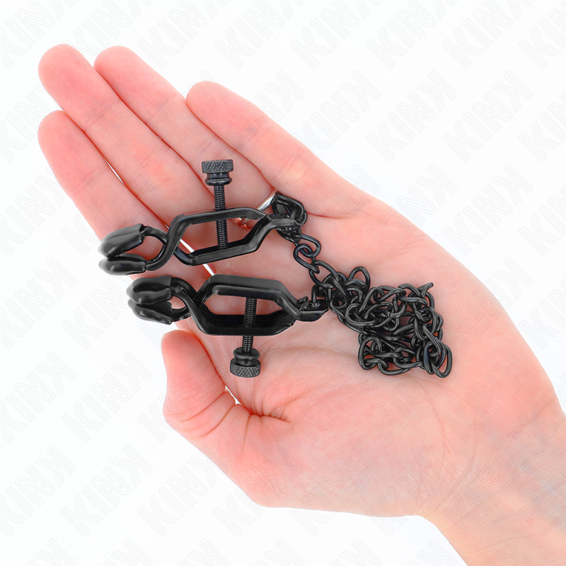 Kink - Pinzas Para Pezones Planas Negro Con Cadena Negro 30 Cm
