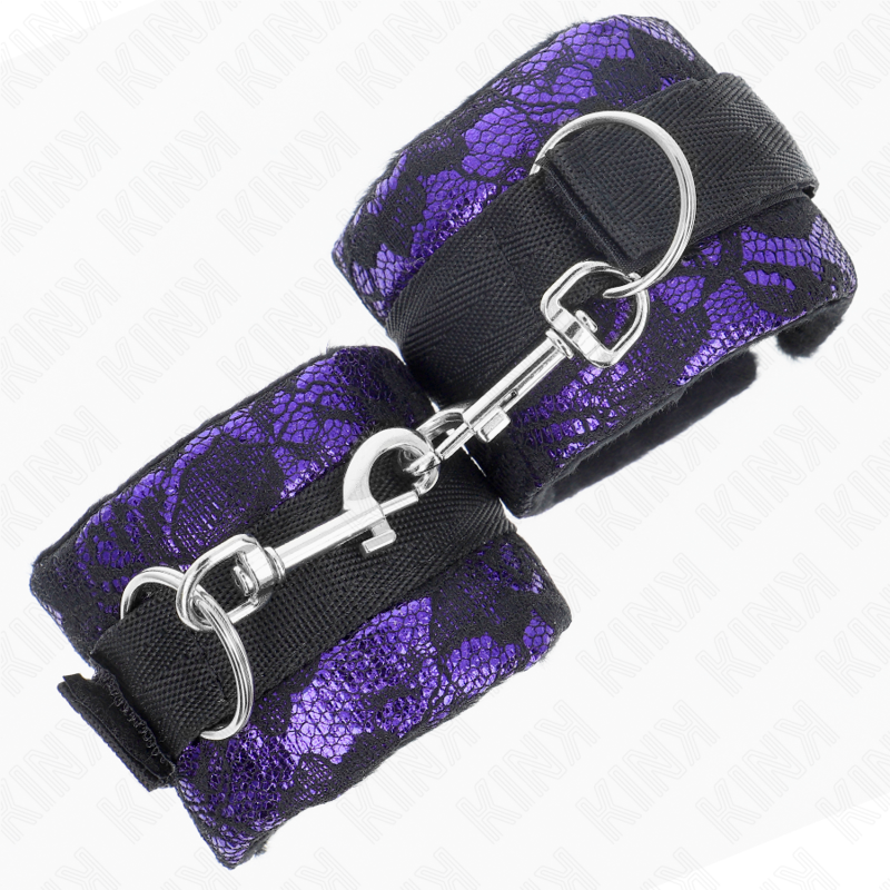 Kink - Muñequeras Cortas De Encaje Terciopelo Y Unión De Nylon Violeta/Negro 23 X 6.5 Cm