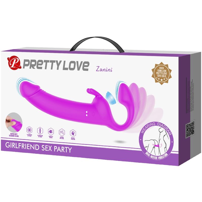 Pretty Love - Zanini Dildo Strap-On Sin Arnes 10 Vibraciones Morado