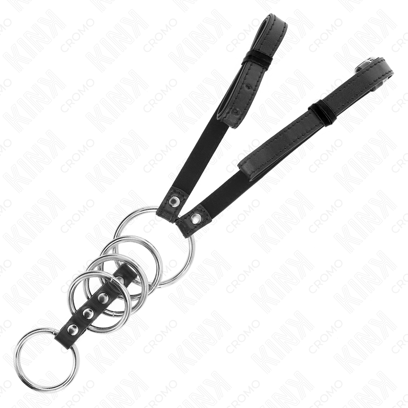 Kink - 5 Anillos Pene 3.8 Cm A 5 Cm Metal Con Cinturón Polipiel 112 Cm