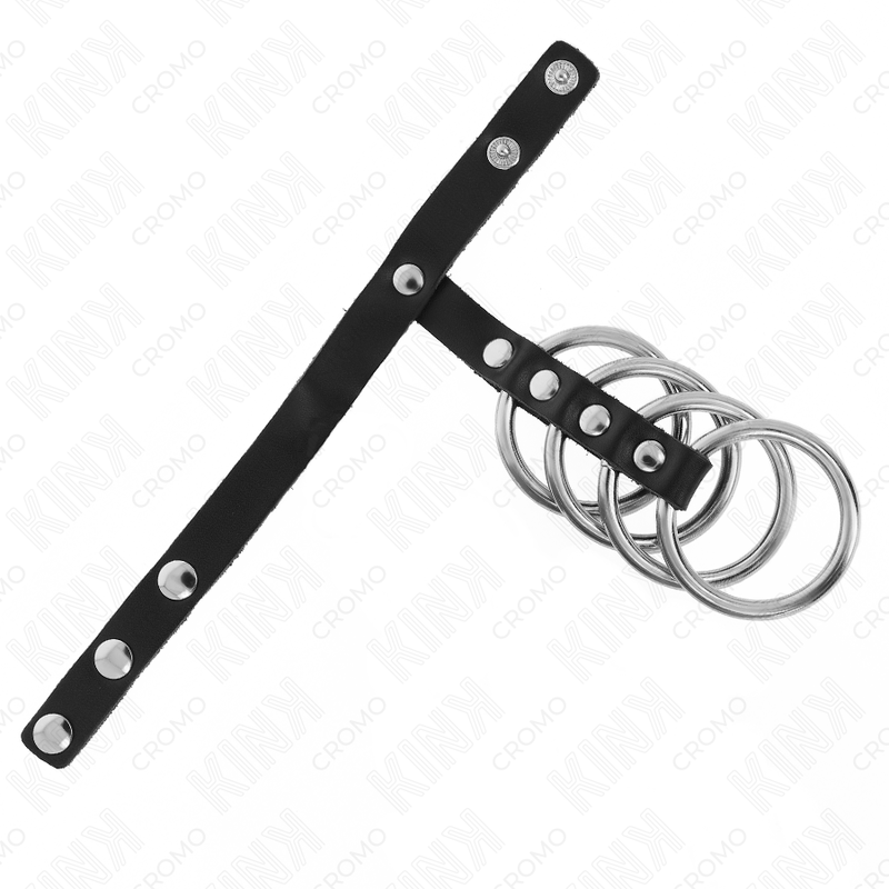Kink - 4 Anillos Pene Metal 3.8 Cm Conectados Con Correa De Cuero 22 X 1.5 Cm Y Cierre A Presión