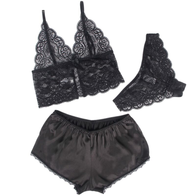Subblime - 953928 Camisón De Seda Y Encaje + Panties Negro L/Xl