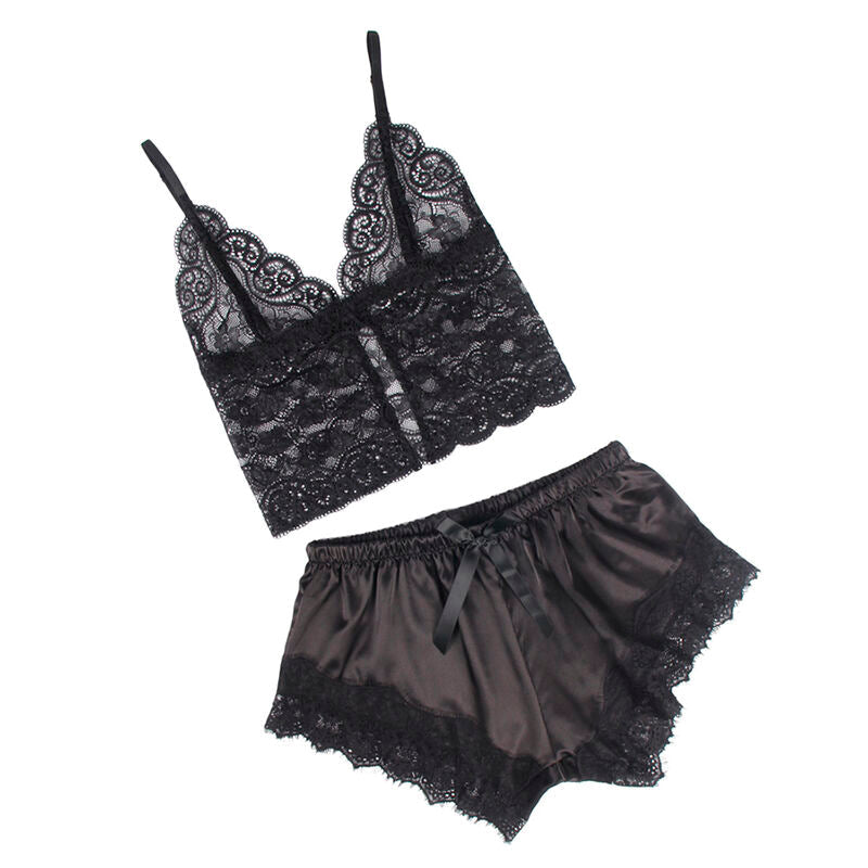 Subblime - 953942 Camisón Informal De Seda + Pantalón Encaje Negro L/Xl