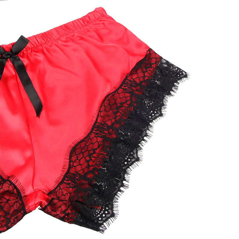 Subblime - 953959 Camisón Informal De Seda + Pantalón Encaje Negro/Rojo S/M