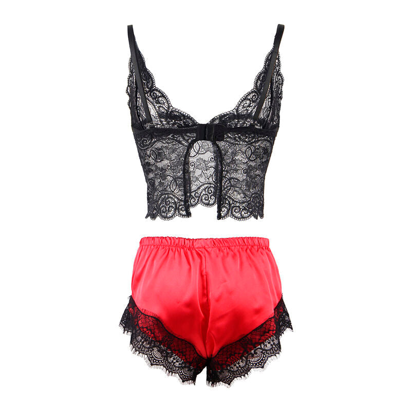 Subblime - 953959 Camisón Informal De Seda + Pantalón Encaje Negro/Rojo S/M