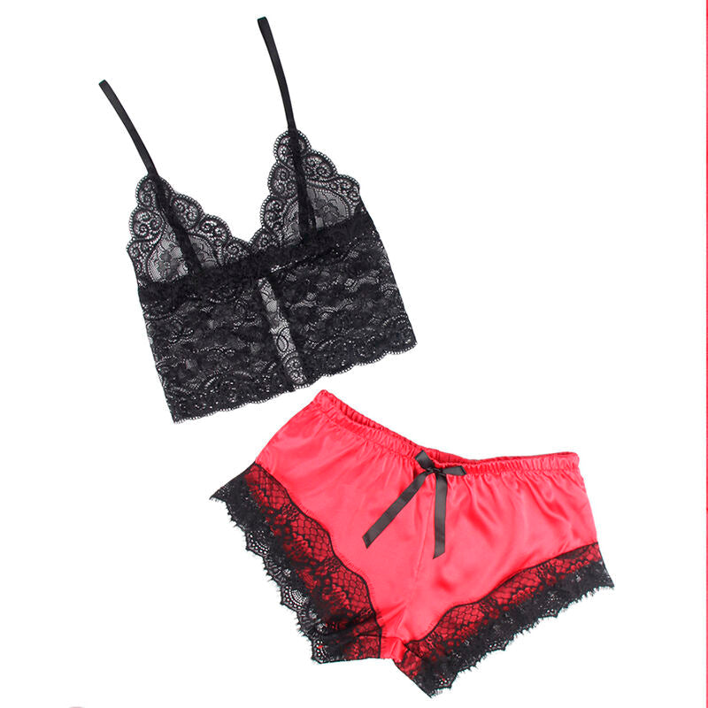 Subblime - 953959 Camisón Informal De Seda + Pantalón Encaje Negro/Rojo S/M