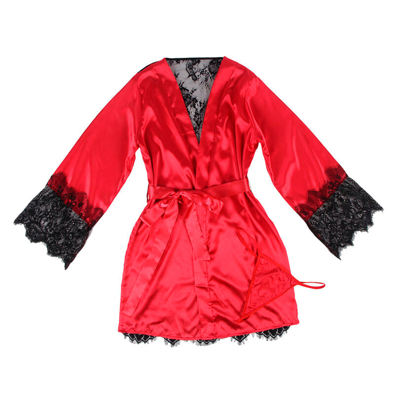 Subblime - 954024 Camisola De Encaje Espalda Transparente + Tanga Rojo/Negro L/Xl