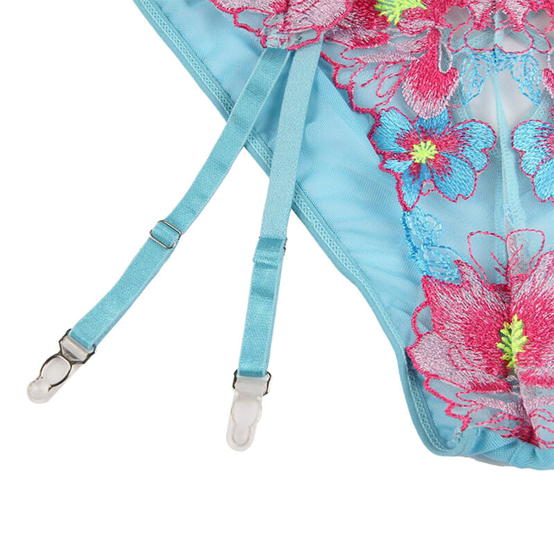 Subblime - 954109 Sujetador + Panties Con Liguero Diseño Floral Azul S/M