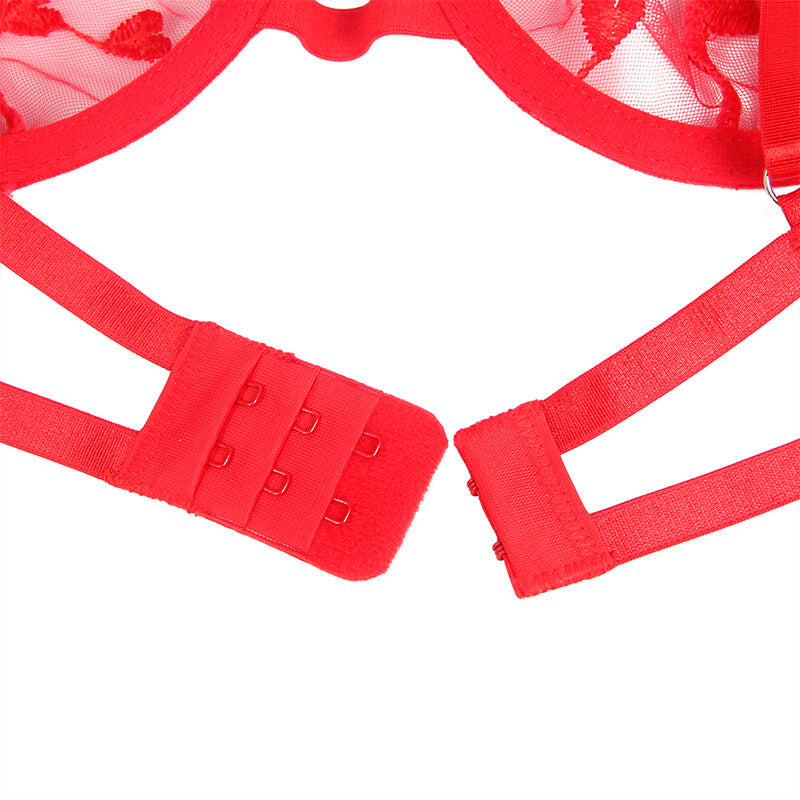 Subblime - 954321 Sujetador + Tanga + Ligueros Estampado De Corazones Rojo S/m