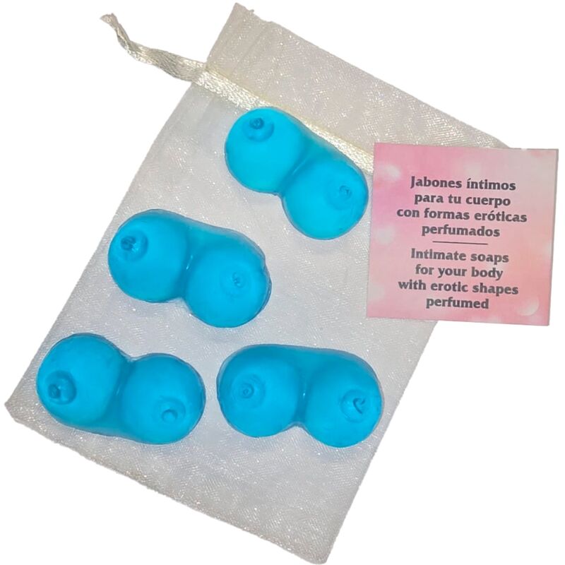 Diablo Picante - 4 Mini Jabones Perfumados Forma Pechos Azul