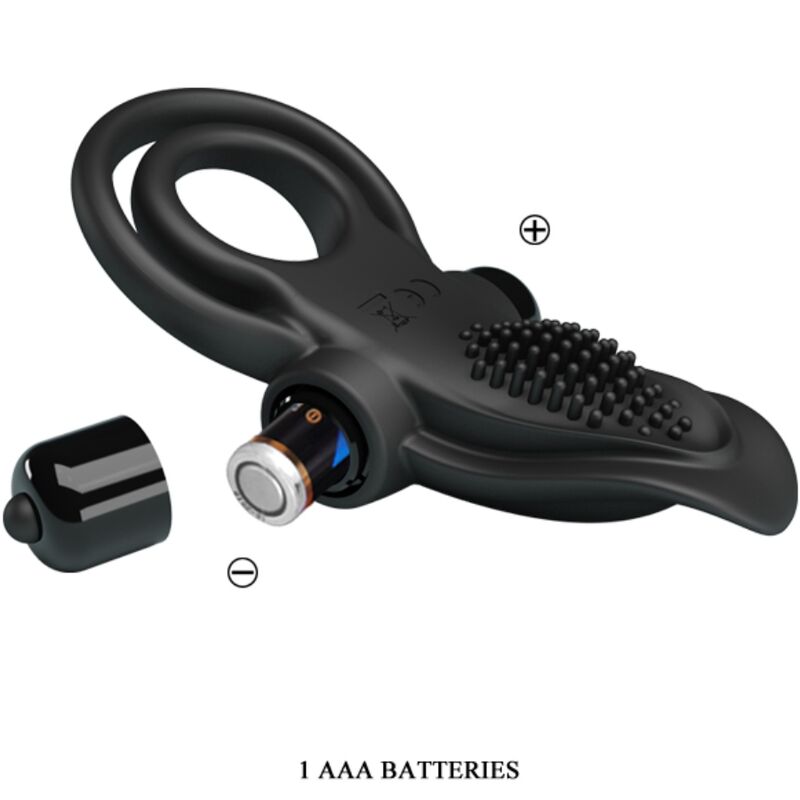 Pretty Love - Doble Anillo Vibrador + Estimulador Clítoris 10 Vibraciones Negro