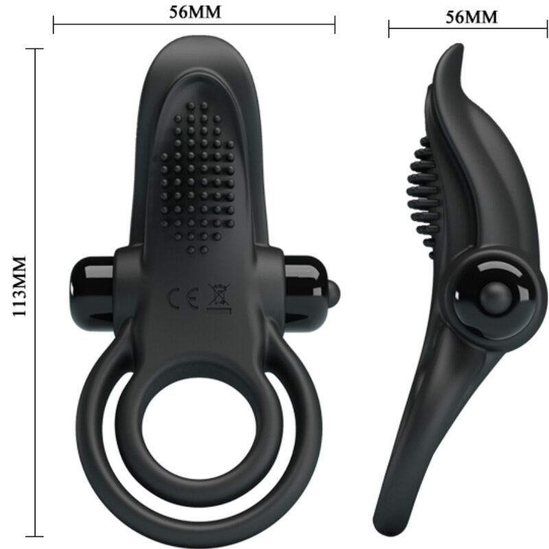Pretty Love - Doble Anillo Vibrador + Estimulador Clítoris 10 Vibraciones Negro
