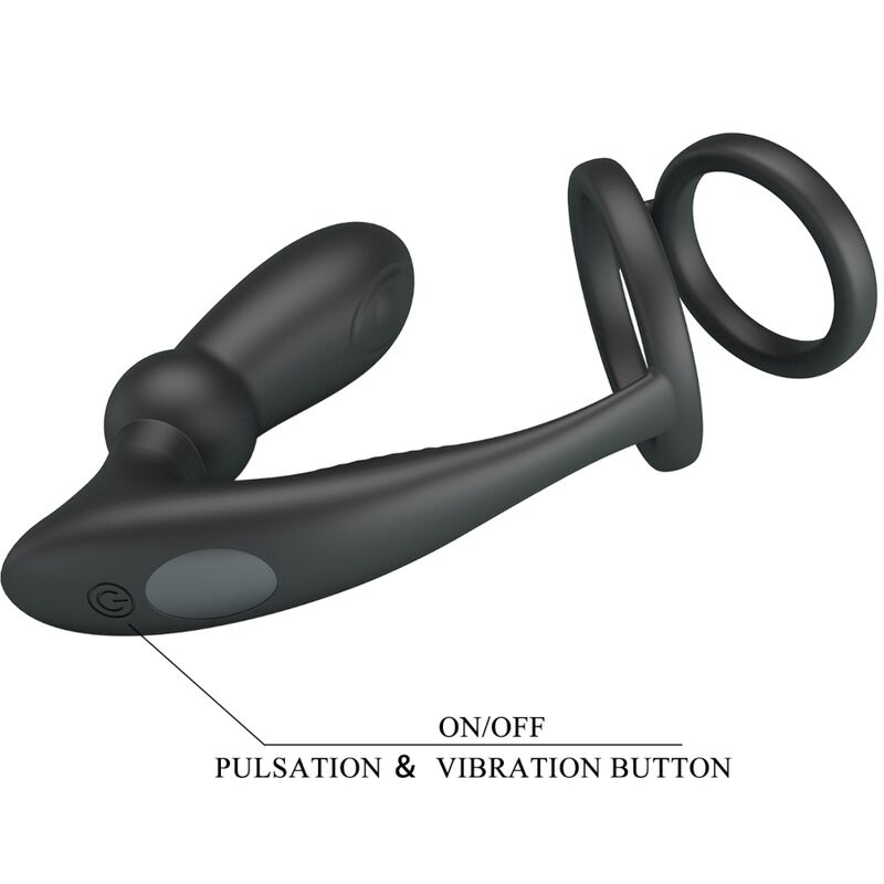 Pretty Love - Emoni Anillo Pene + Plug Anal 12 Vibraciones Negro