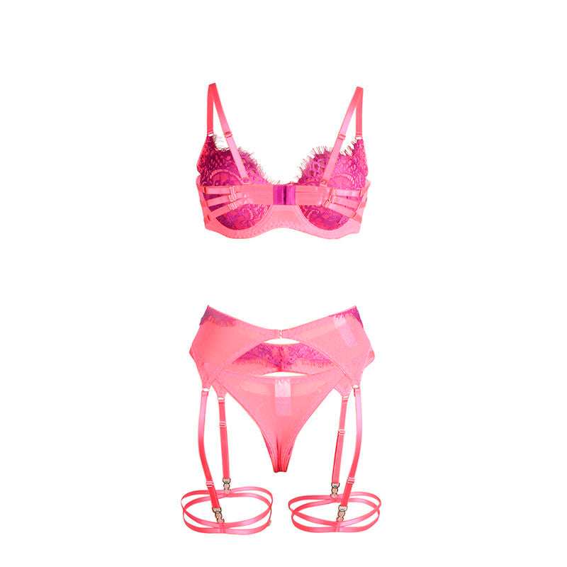 Subblime - 955366 Set Sujetador Con Encaje Y Ligueros Rosa Y Morado L/Xl