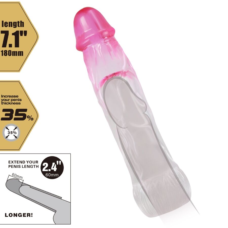Pretty Love - Neron Funda Realística Alargadora De 6 Cm Para Pene Rosa