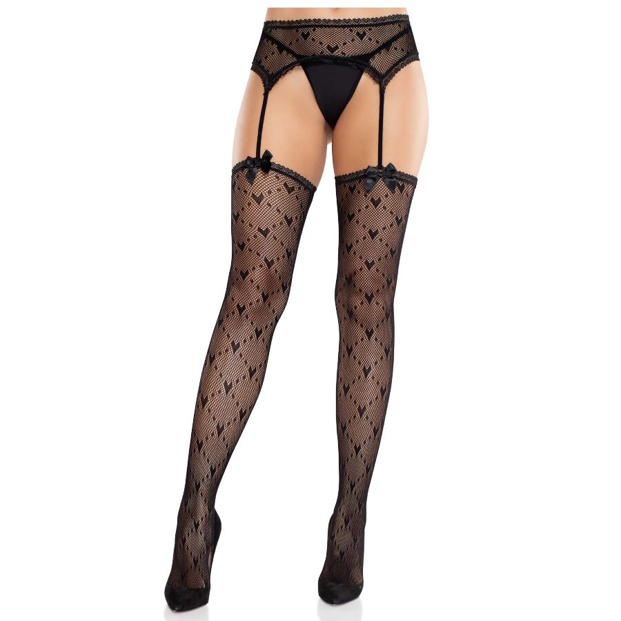 Leg Avenue - Medias De Corazón Con Ligas Negro