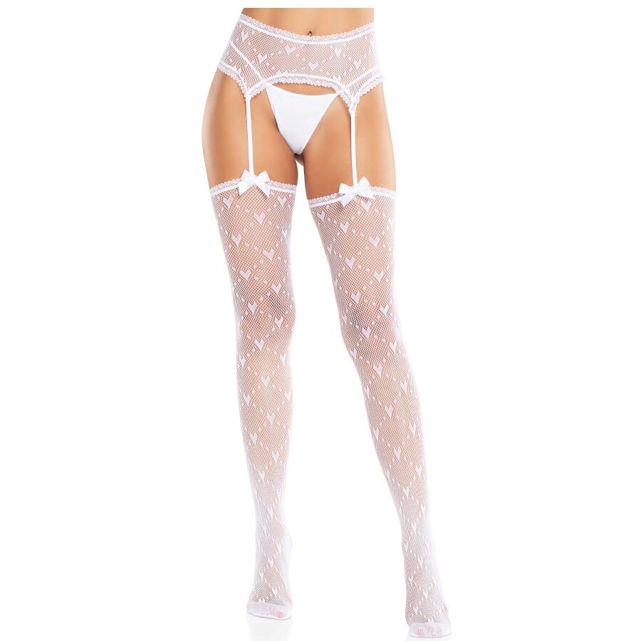 Leg Avenue - Medias De Corazón Con Ligas Blanco