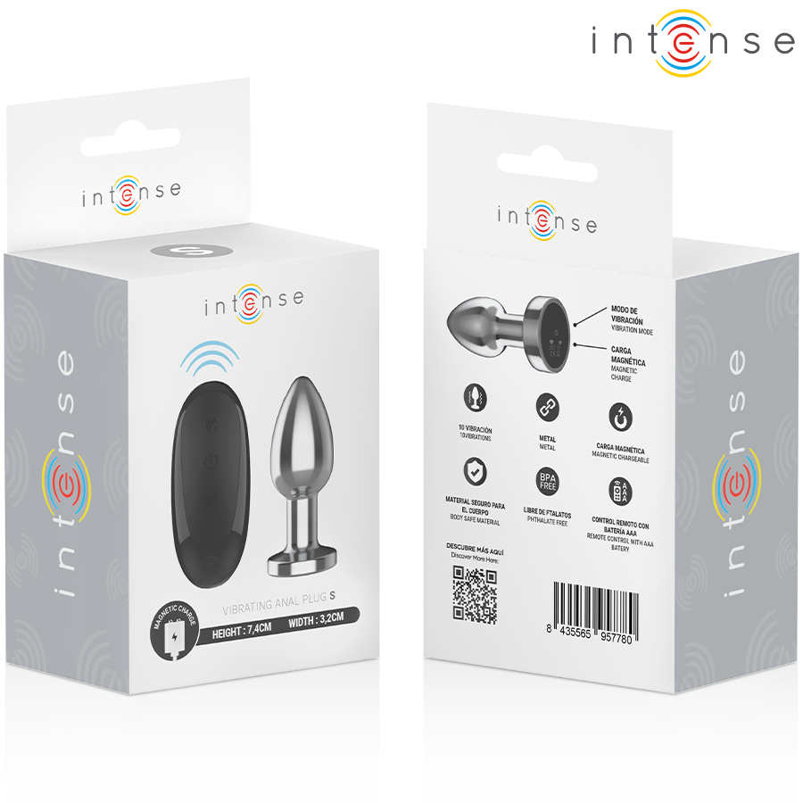 Intense - Plug Anal 10 Vibraciones Metal Con Control Remoto S