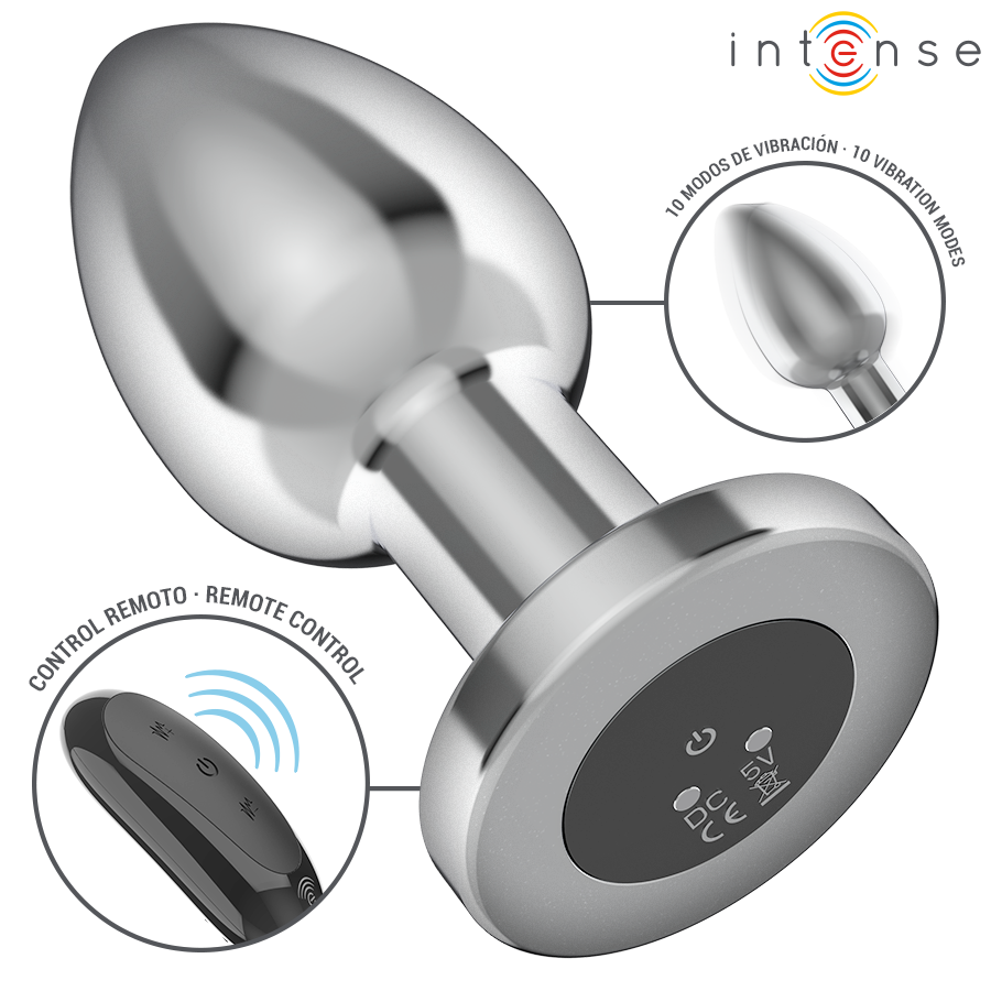 Intense - Plug Anal 10 Vibraciones Metal Con Control Remoto L